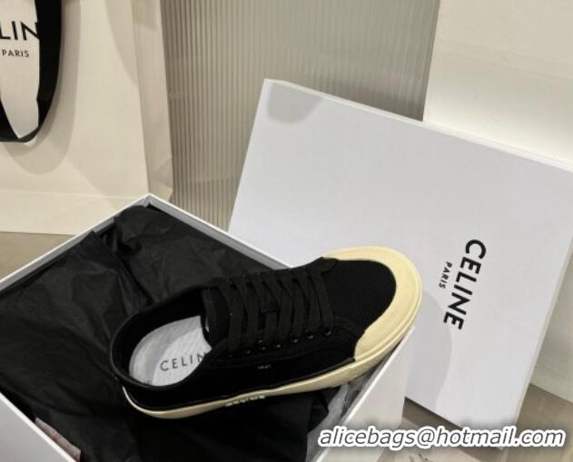 1:1 aaaaa Celine AS-02 Low Lace-up Alan Platform Sneakers 4cm in Canvas Black 0124117