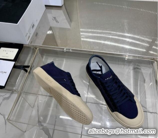 1:1 Celine AS-02 Low Lace-up Alan Sneakers 2.5cm in Canvas Navy Blue 124115