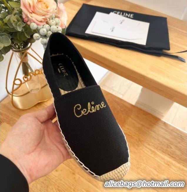 Low Cost Celine Coton Canvas Espadrilles with CELINE Signature Black 20124124