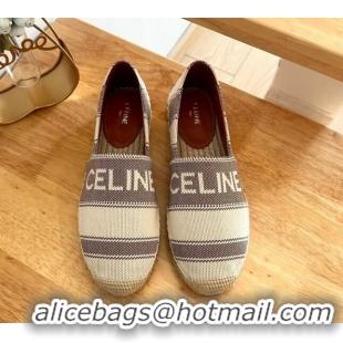 Luxurious Celine Triomphe Cotton Canvas Espadrilles White/Brown 124122