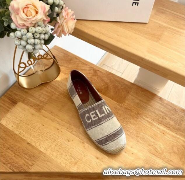 Luxurious Celine Triomphe Cotton Canvas Espadrilles White/Brown 124122