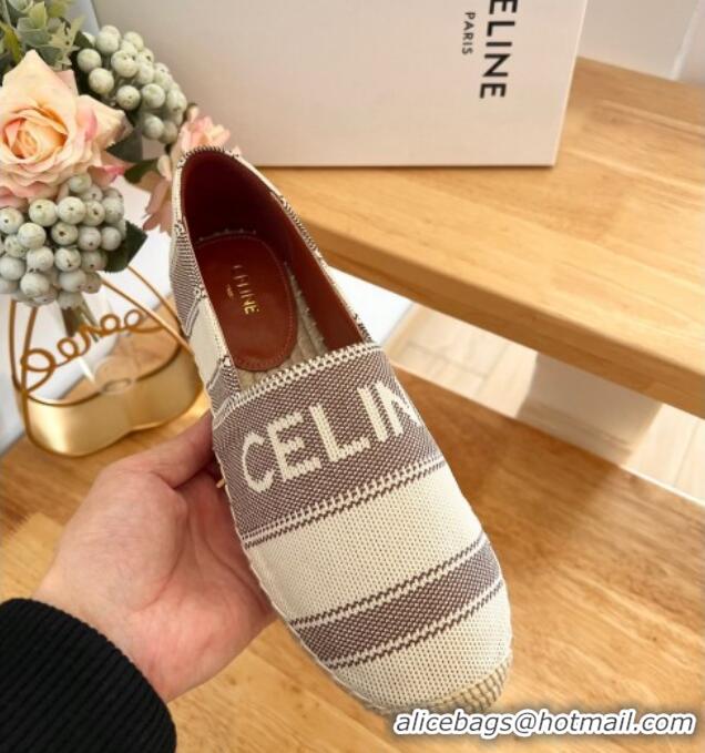 Luxurious Celine Triomphe Cotton Canvas Espadrilles White/Brown 124122