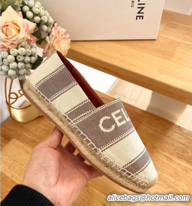 Luxurious Celine Triomphe Cotton Canvas Espadrilles White/Brown 124122