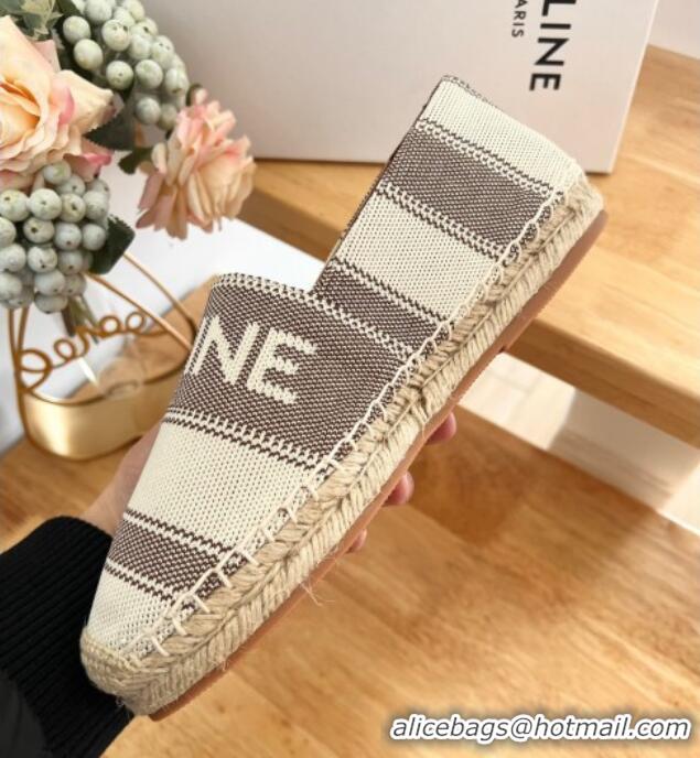 Luxurious Celine Triomphe Cotton Canvas Espadrilles White/Brown 124122