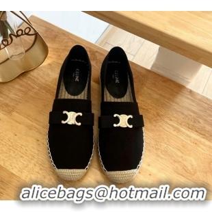 Classic Hot Celine Cotton Canvas Espadrilles with Logo Bow Black 0124125