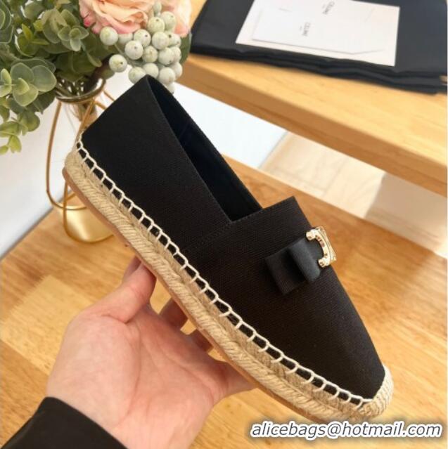 Classic Hot Celine Cotton Canvas Espadrilles with Logo Bow Black 0124125