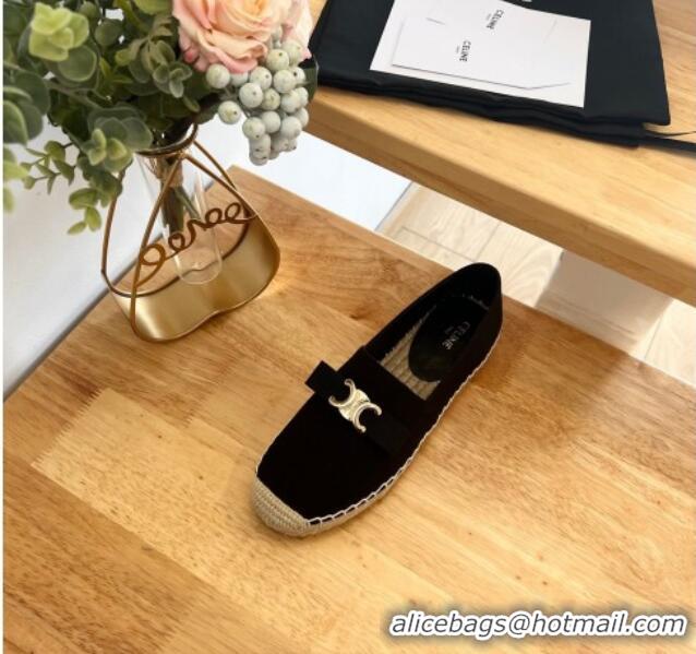 Classic Hot Celine Cotton Canvas Espadrilles with Logo Bow Black 0124125