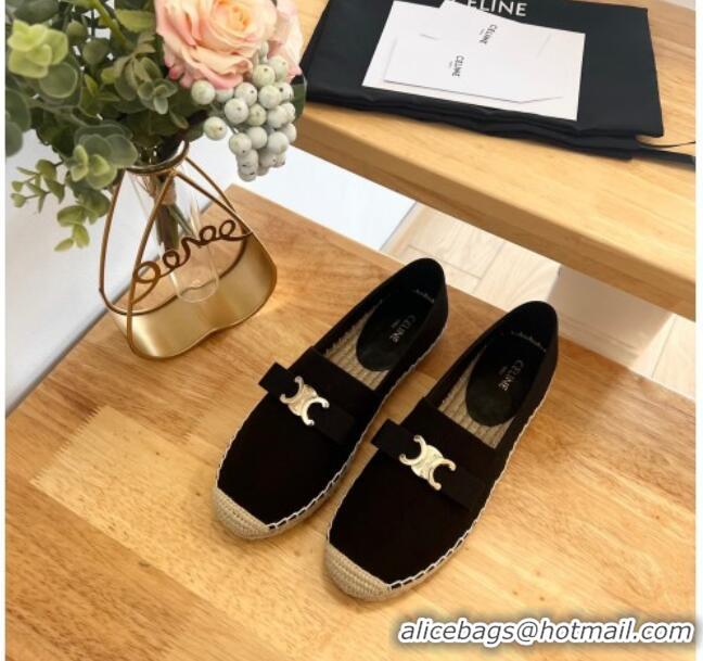 Classic Hot Celine Cotton Canvas Espadrilles with Logo Bow Black 0124125