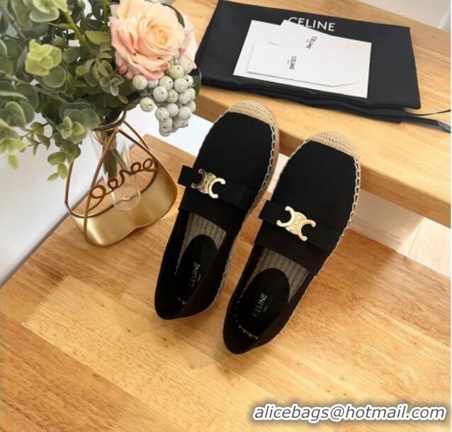 Classic Hot Celine Cotton Canvas Espadrilles with Logo Bow Black 0124125