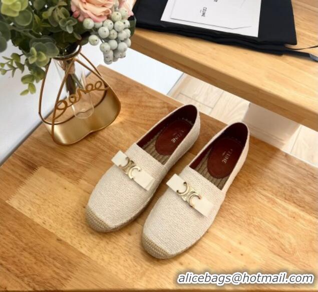 Good Product Celine Cotton Canvas Espadrilles with Logo Bow White 124128