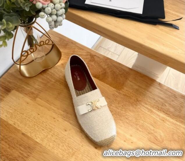 Good Product Celine Cotton Canvas Espadrilles with Logo Bow White 124128