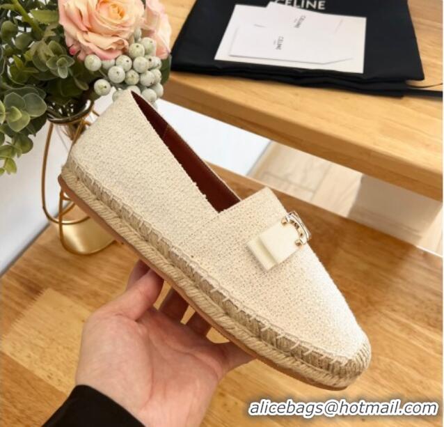 Good Product Celine Cotton Canvas Espadrilles with Logo Bow White 124128