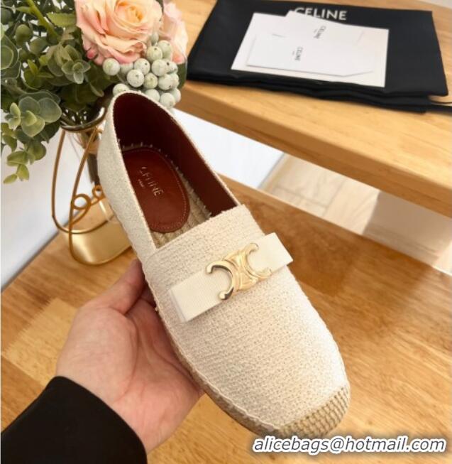 Good Product Celine Cotton Canvas Espadrilles with Logo Bow White 124128