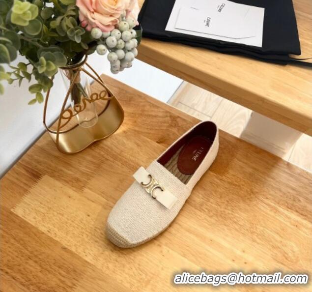 Good Product Celine Cotton Canvas Espadrilles with Logo Bow White 124128