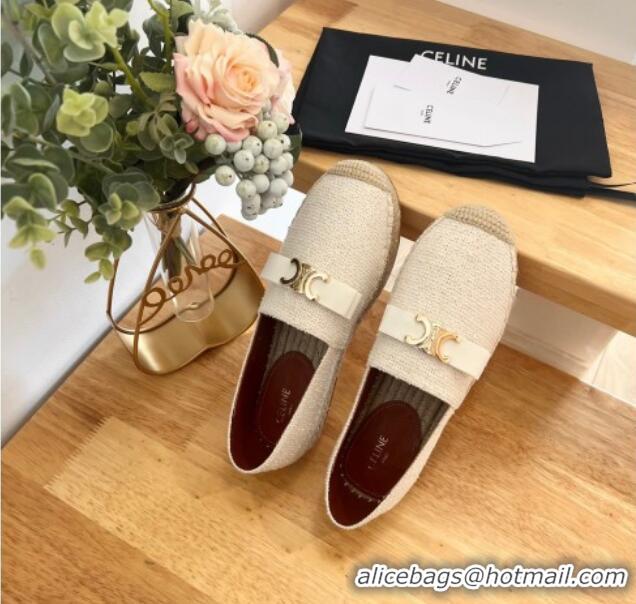 Good Product Celine Cotton Canvas Espadrilles with Logo Bow White 124128