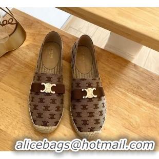 Good Quality Celine Canvas Espadrilles with Logo Bow Brown 124129