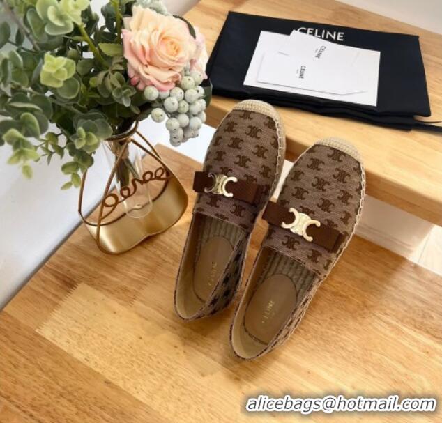 Good Quality Celine Canvas Espadrilles with Logo Bow Brown 124129