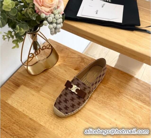 Good Quality Celine Canvas Espadrilles with Logo Bow Brown 124129