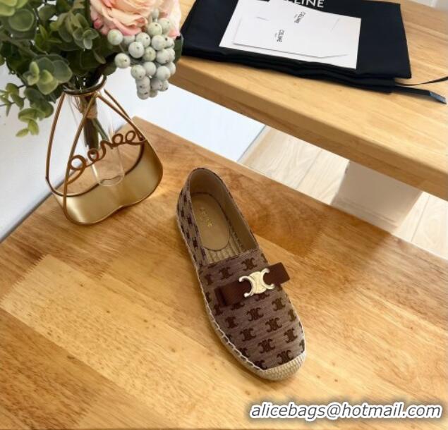 Good Quality Celine Canvas Espadrilles with Logo Bow Brown 124129