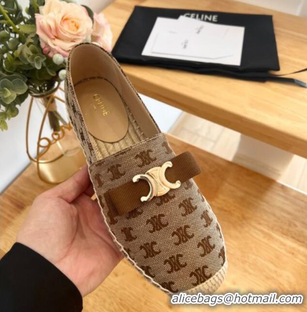 Good Quality Celine Canvas Espadrilles with Logo Bow Brown 124129