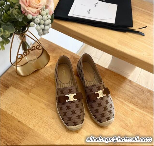 Good Quality Celine Canvas Espadrilles with Logo Bow Brown 124129