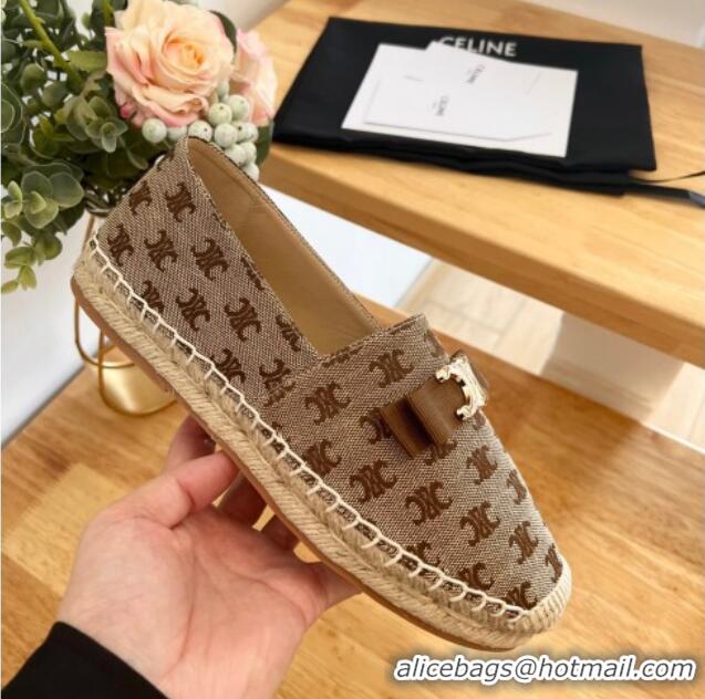 Good Quality Celine Canvas Espadrilles with Logo Bow Brown 124129