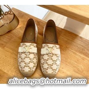 Grade Quality Celine Canvas Espadrilles with Logo Bow White 124130