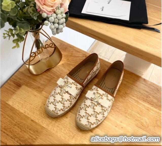 Grade Quality Celine Canvas Espadrilles with Logo Bow White 124130