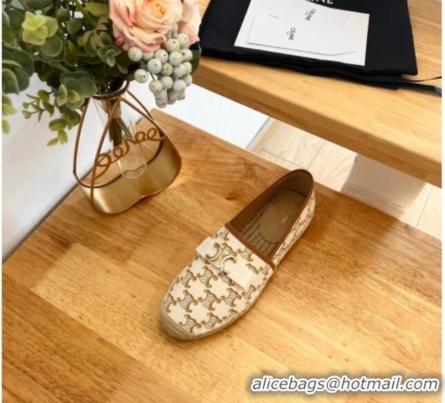 Grade Quality Celine Canvas Espadrilles with Logo Bow White 124130