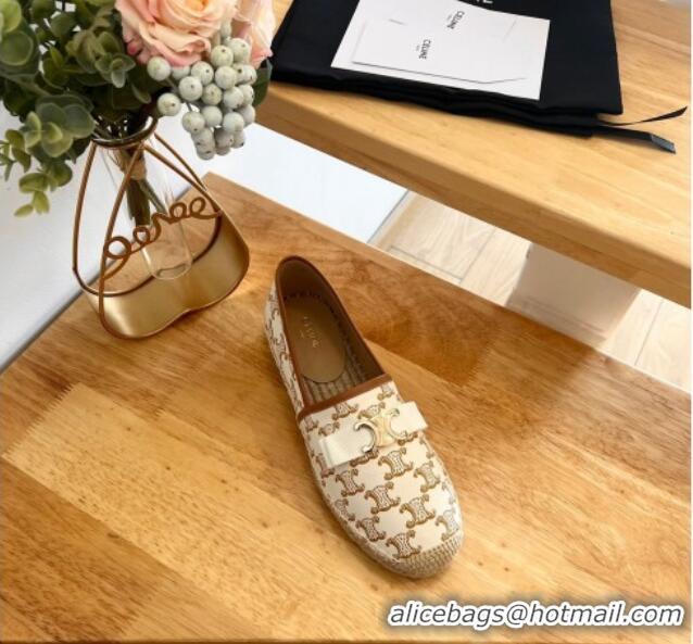 Grade Quality Celine Canvas Espadrilles with Logo Bow White 124130