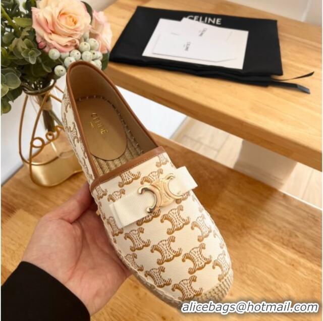 Grade Quality Celine Canvas Espadrilles with Logo Bow White 124130