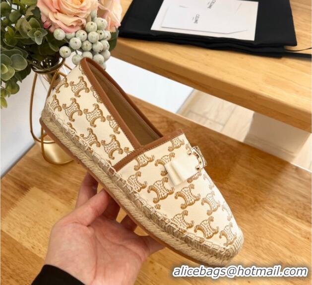 Grade Quality Celine Canvas Espadrilles with Logo Bow White 124130