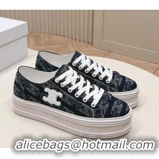 Low Price Celine Triomphe Denim Platform Sneakers Dark Blue 228020