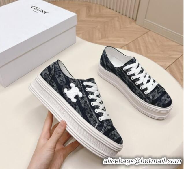 Low Price Celine Triomphe Denim Platform Sneakers Dark Blue 228020