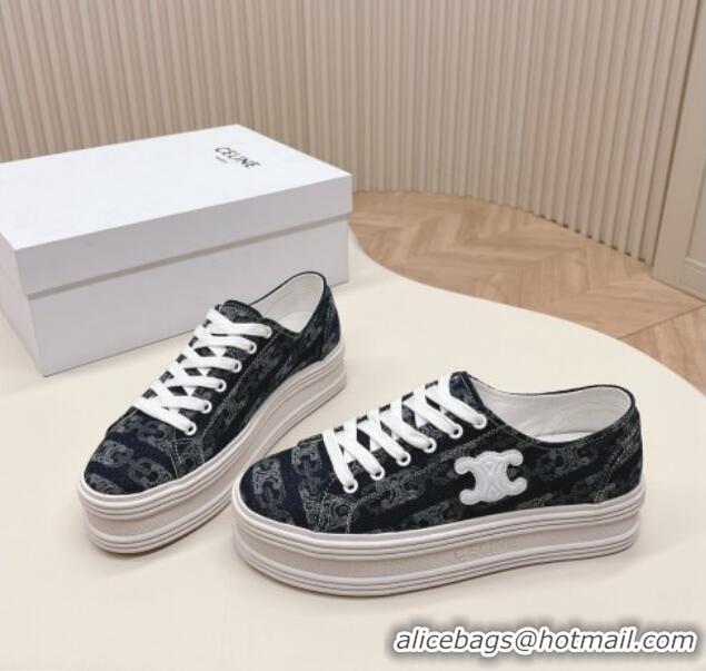 Low Price Celine Triomphe Denim Platform Sneakers Dark Blue 228020