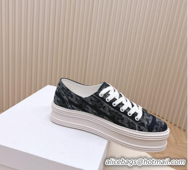 Low Price Celine Triomphe Denim Platform Sneakers Dark Blue 228020