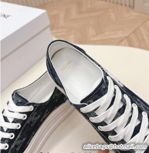 Low Price Celine Triomphe Denim Platform Sneakers Dark Blue 228020