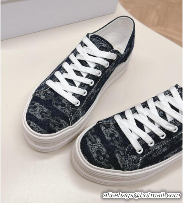 Low Price Celine Triomphe Denim Platform Sneakers Dark Blue 228020