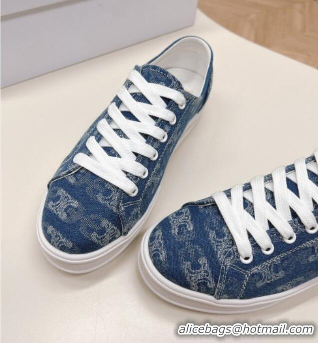 Best Price Celine Triomphe Denim Low-Top Sneakers Blue 228022