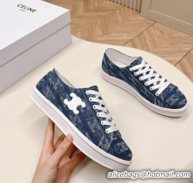 Best Price Celine Triomphe Denim Low-Top Sneakers Blue 228022