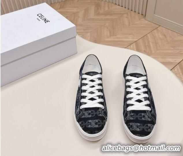 Pretty Style Celine Triomphe Denim Low-Top Sneakers Dark Blue 228023