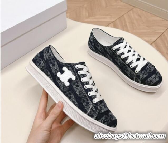 Pretty Style Celine Triomphe Denim Low-Top Sneakers Dark Blue 228023