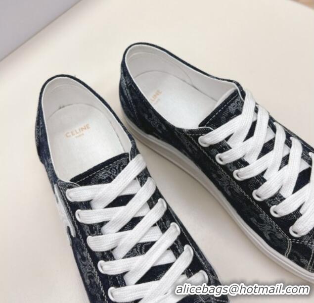 Pretty Style Celine Triomphe Denim Low-Top Sneakers Dark Blue 228023