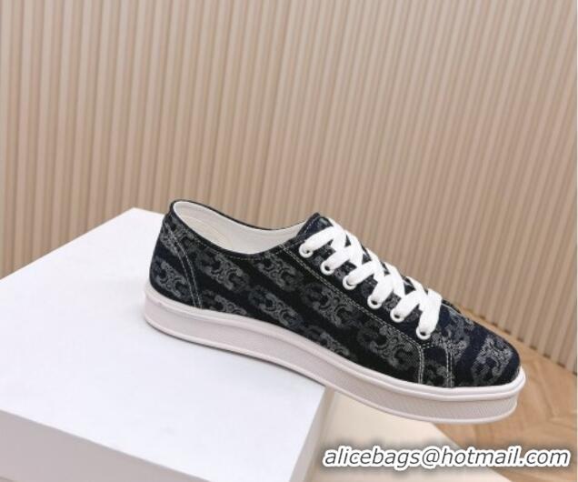 Pretty Style Celine Triomphe Denim Low-Top Sneakers Dark Blue 228023