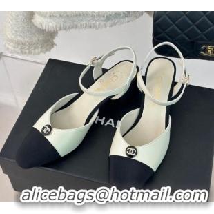 Top Grade Chanel Calfskin Slingback Pumps with Crystals CC Button White 0126039