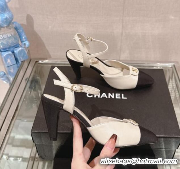 Durable Chanel Lambskin Slingback Pumps with CC Foldover 7cm White 0126041