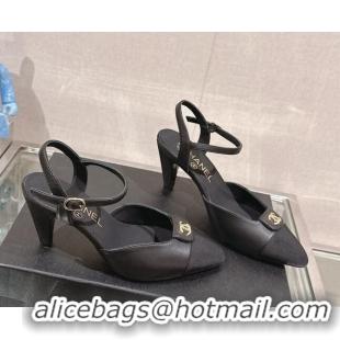 Low Cost Chanel Lambskin Slingback Pumps with CC Foldover 7cm Black 0126042