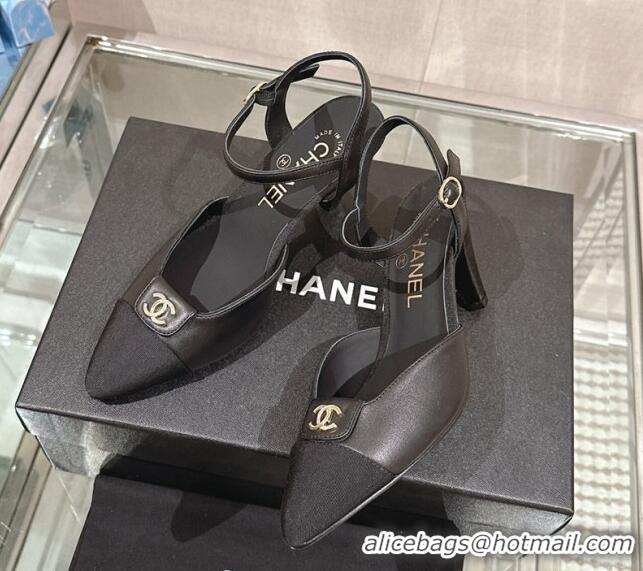 Low Cost Chanel Lambskin Slingback Pumps with CC Foldover 7cm Black 0126042