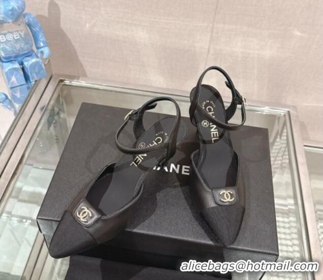 Low Cost Chanel Lambskin Slingback Pumps with CC Foldover 7cm Black 0126042