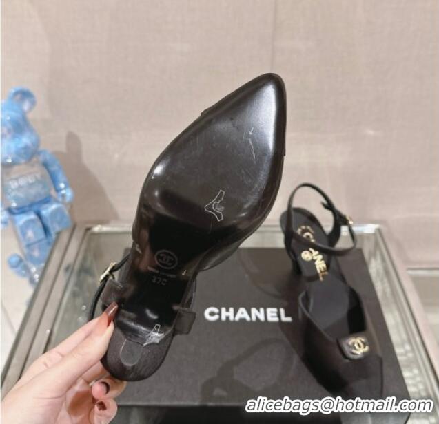 Low Cost Chanel Lambskin Slingback Pumps with CC Foldover 7cm Black 0126042